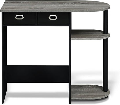 Furinno Go Green 32-Inch Brown Computer Desk, Office Desk with 2 Side Shelves and Storage Bins, Rectangular Home Office Desk, Gaming Desk for Home Office, Bedroom, Study Room, Grey Oak