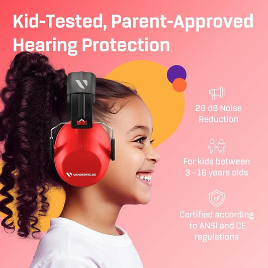 Vanderfields Hearing Protection Ear Muffs - Over 31 dB (2K Hz) Broad Noise Cancelling Sound Reduction Earmuffs for Kids 3-12