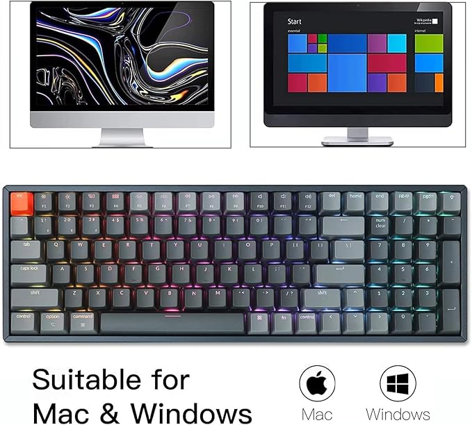 Keychron K4 Wireless Bluetooth/USB Wired Gaming Mechanical Keyboard, Compact 100 Keys 96% Layout RGB LED Backlit Gateron G Pro Blue Switch N-Key Rollover, Aluminum Frame for Mac Windows, Version 2