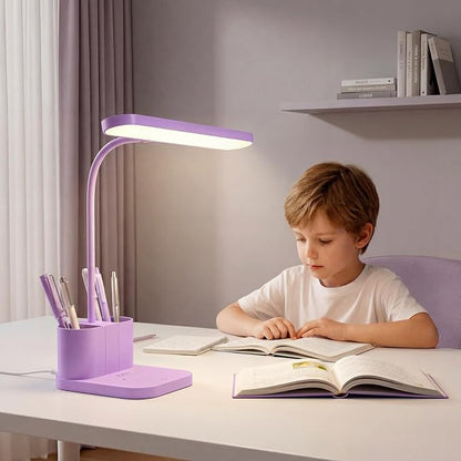 AXX Purple Desk Lamp for Home Office, Cute LED Table Light for Bedroom, College Dorm Room Kawaii Accessories for Kids Teen Girls