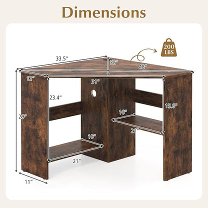 Giantex Corner Desk, Space-Saving Triangle Computer Desk with Storage Shelves & CPU Stand, Modern Makeup Vanity Table for Bedroom, Writing Desk for Small Spaces (Rustic Brown)