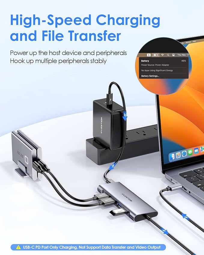 LENTION 3.3FT Long Cable USB C Hub with 4K HDMI, 100W PD Charging, 4 USB 3.0 Port & LED Indicator for MacBook Pro/Air, Dell XPS, HP, Chromebook, More, Stable Driver Adapter (C35-1M, Space Gray)