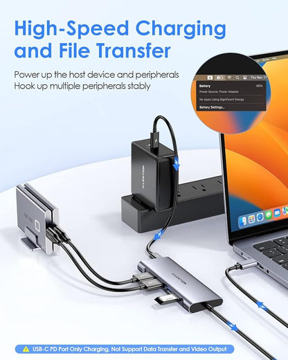 LENTION 3.3FT Long Cable USB C Hub with 4K HDMI, 100W PD Charging, 4 USB 3.0 Port & LED Indicator for MacBook Pro/Air, Dell XPS, HP, Chromebook, More, Stable Driver Adapter (C35-1M, Space Gray)