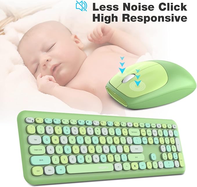 MOFii Wireless Keyboard and Mouse Combo, Computer Full Size Keyboard, 2.4GHz USB Dropout-Free Connection, Cute Wireless Moues for PC/Laptop/Mac Computer