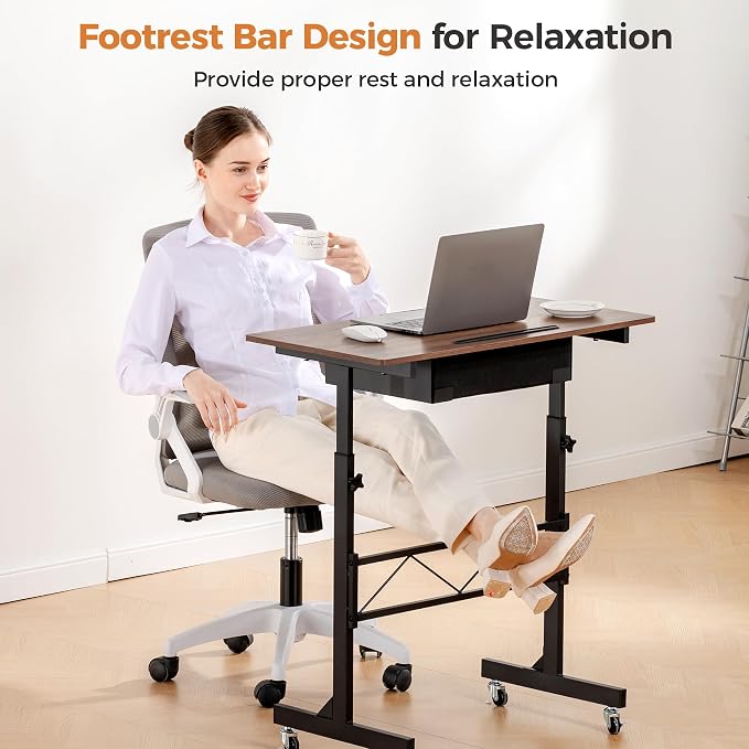 GTPLAYER Small Standing Desk Adjustable Height Small Computer Desk Mobile Portable Rolling Laptop Table with Wheels 32" Computer Workstation Sit Stand Desks Portable Standing Table Treadmill desks