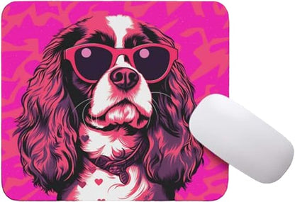 Pink Mousepad Glamour Dog Charles Spaniel Mouse Pad for Home Office Gaming Working Desk Computer Desktop Accessories Non-Slip Rubber Mousepad for Dog Lovers