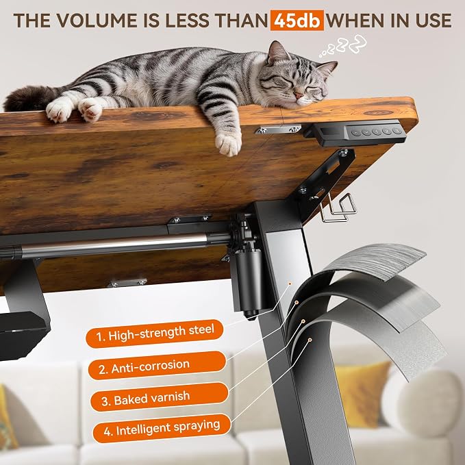 Standing Desk, 63 x 24 Inches Electric Height Adjustable Desk, Sit Stand up Desk, Memory Computer Home Office Gaming Desk with 3 Preset Heights, Table Cable Management Box, Brown