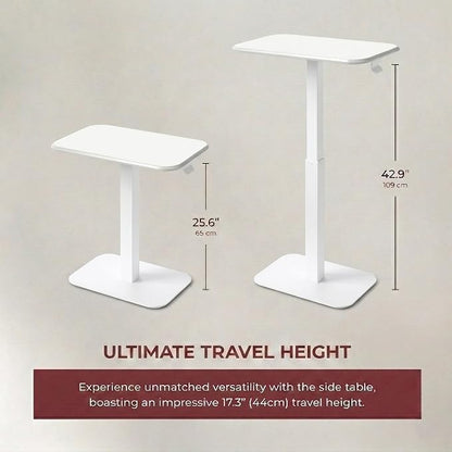Elevance Height Adjustable Side Table, White Base, Cloud White Top | Sofa Laptop Table for Couch & Bed | Small C-Shape End Table for Home or Office