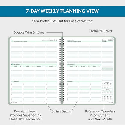 Planner Pad Spiral Bound 3-Tier Funnel Down 12 Month Organizer, October 2026 – September 2027, Greenish Grey Cover/Soft Green Ink, 8 1/2" x 11"