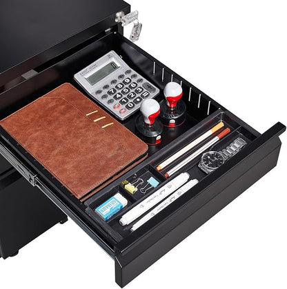 3-Drawer Mobile File Cabinets Black File Cabinet Under Desk Metal Filing Cabinet Rolling Metal Filing Cabinet for Legal and Letter Files with Anti-Tilt Design with Locking Fully Assembled (Black)