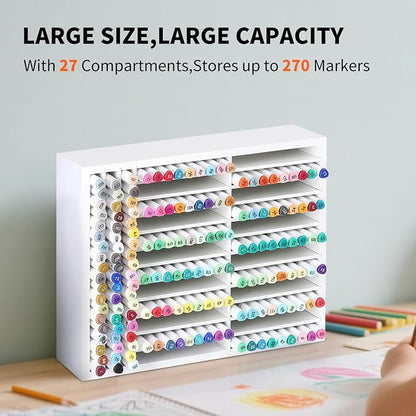 AUTOARK Wooden Marker Storage Organizer,White,AHK-066 | Holds 270 Markers,Pens,Pencils & Art Supplies,Vertical Space-Saving Desk Storage