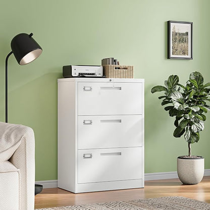 Letaya 3 Drawer File Cabinets with Lock,Metal Lateral Filing Storage Cabinet Printer Stand,White Steel Home Office Cabinet for Hanging Files Letter/Legal/A4 Size (White, H39.84×W28.35×D15.74)