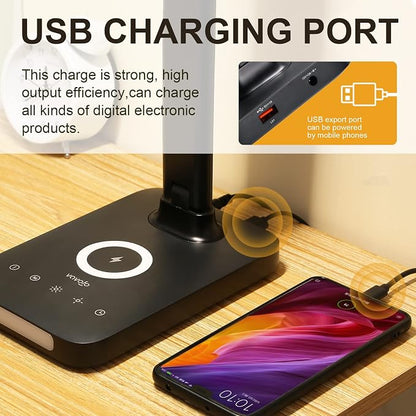 VAVOFO LED Desk Lamp with Fast Charger, USB Charging Port, Desk Light for Home Office with 5 Brightness Levels, Touch Control, 30/60 min Auto Timer, Eye-Caring Dimmable Table Lamp with Adapter