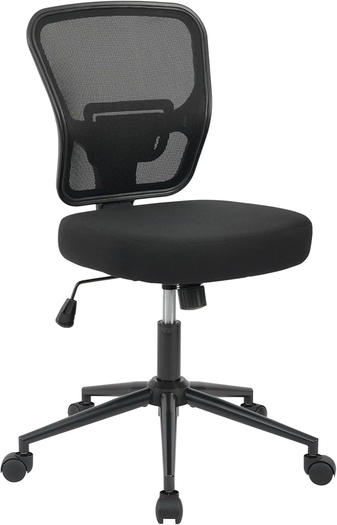 Armless Office Desk Chair Height Adjustable, Ergonomic High Back Mesh Task Chair, Rolling Office Stool for Small Spaces, Computer, Study,Sewing & Drafting - Black