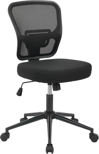 Armless Office Desk Chair Height Adjustable, Ergonomic High Back Mesh Task Chair, Rolling Office Stool for Small Spaces, Computer, Study,Sewing & Drafting - Black