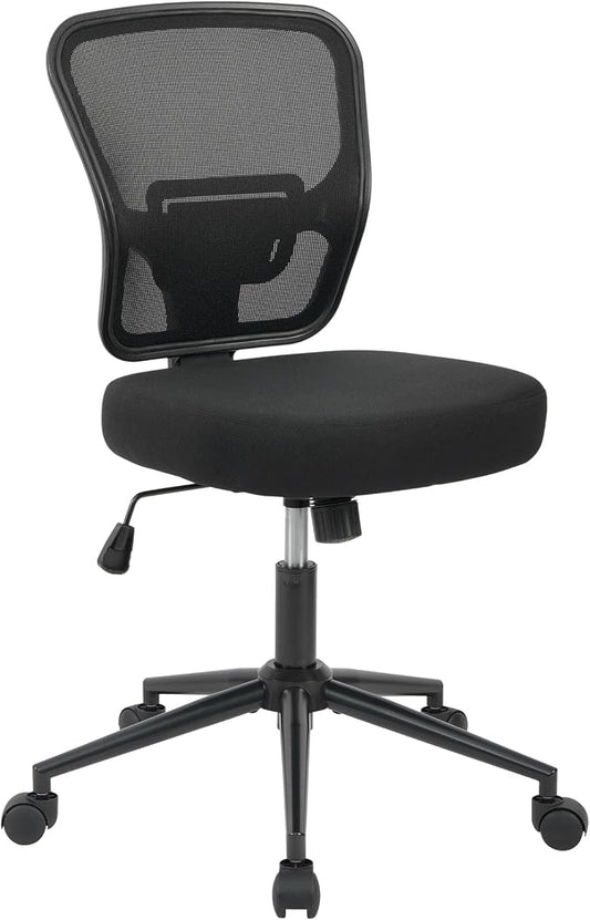 Armless Office Desk Chair Height Adjustable, Ergonomic High Back Mesh Task Chair, Rolling Office Stool for Small Spaces, Computer, Study,Sewing & Drafting - Black