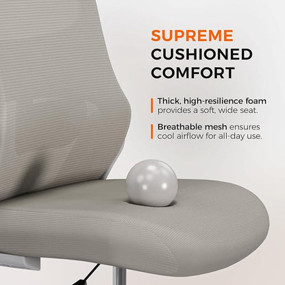 Drafting Chair Armless, Tall Office Chair with Adjustable Foot Ring and Lumbar Support, Ergonomic Mesh High Desk Chair for Standing Desk, Apricot
