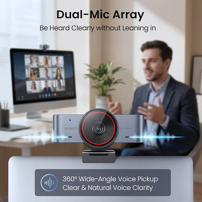 EMEET C960 Ultra 4K Webcam for Mac & PC, 1/1.5" Large Sensor, Metal Body, 0.2s Autofocus, DRC, Whiteboard Mode, Built-in Privacy Cover, 2 Mics, USB Webcam 4K for Meetings, Streaming & Content Creation