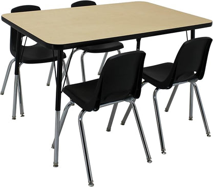 FDP Rectangle Activity School and Office Table (30 x 48 inch), Standard Legs with Swivel Glides, Adjustable Height 19-30 inches; Quick Ship Single Box - Maple Top and Black Edge
