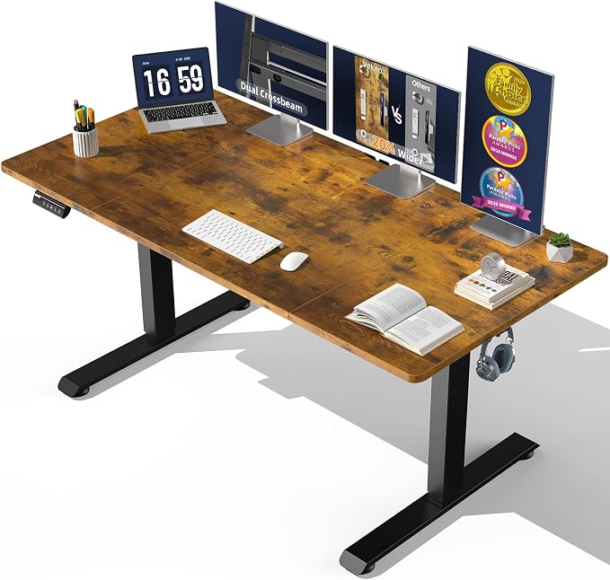 Veken 63" x 28" Super Large Standing Desk, Conference Room Tables, Height Adjustable Electric Computer Desk, Sit to Stand Up, Modern Workstation for Home Office, Writing, Gaming Study, Brown