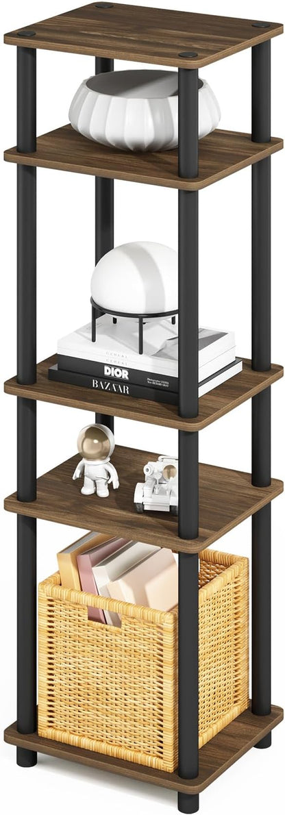 Furinno Turn-N-Tube Storage Shelves, Stackable Standing Shelf, Open Corner Shelf, for Organization and Storage, Living Room, Garage, Home Office, Columbia Walnut