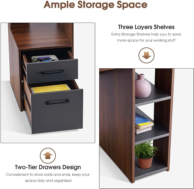 ivinta Computer Desk with Storage Shelves and Drawers, 52" Office Desk with Hutch and Storage Shelf, Modern Writing Desk Study Table for Living Room, Bedroom, Home Office 7116 (Brown)