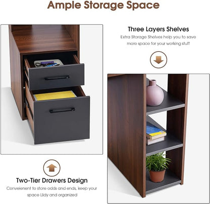 ivinta Computer Desk with Storage Shelves and Drawers, 52" Office Desk with Hutch and Storage Shelf, Modern Writing Desk Study Table for Living Room, Bedroom, Home Office 7116 (Brown)