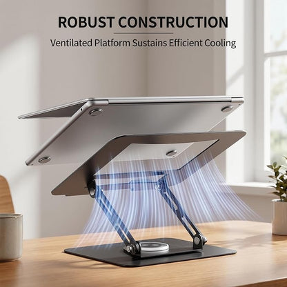 ALASHI Laptop Stand for Desk with 360 Rotating Base, Multi-Angle Adjustable Laptop Stands, Foldable Laptop Riser Compatible with 10 to 17 Inches PC Computer, Black