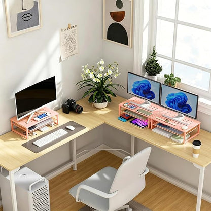 gianotter 2-Tier Metal Monitor Stand Riser, Desk Organizer for Monitor, Office Desk Storage Organizer for Office Supplies (Rose Gold)