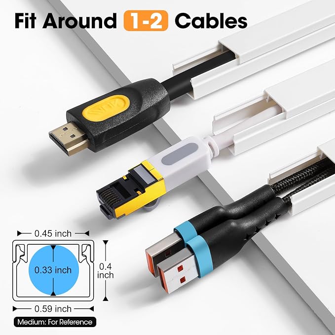 315in Cord Hider Kit, Cord Covers for Wires on Wall, Cord Hider for Wall Mount tv, tv Cable Hider Wall kit, Paintable Cable Raceway, Wire Covers for Cords, 20X L15.7in X W0.59in X H0.4in, White
