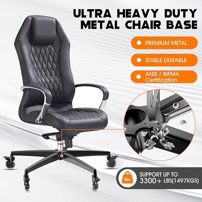 Office Chair Base Replacement (3300 lbs) - Heavy Duty Alloy Office Chair Base Replacement, Reinforced Metal Legs, Universal Cylinder and Caster Sockets (Black)