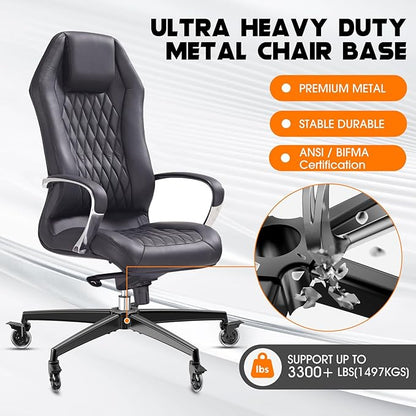 Office Chair Base Replacement (3300 lbs) - Heavy Duty Alloy Office Chair Base Replacement, Reinforced Metal Legs, Universal Cylinder and Caster Sockets (Black)