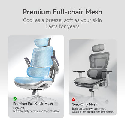 SIHOO M59AS Ergonomic Office Chair, Desk Chair with 3D Flip-up Armrests, Computer Chair with Dual Back Design and Adaptive Dynamic Lumbar Support Grey