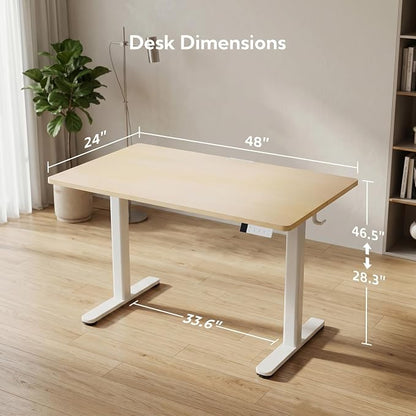 Claiks Electric Standing Desk, 48 x 24 Inch Height Adjustable Sit Stand Desk for Home Office, Computer Desk with Memory Presets, Cable Management & Headphone Hooks, 156 lbs Capacity, Nature