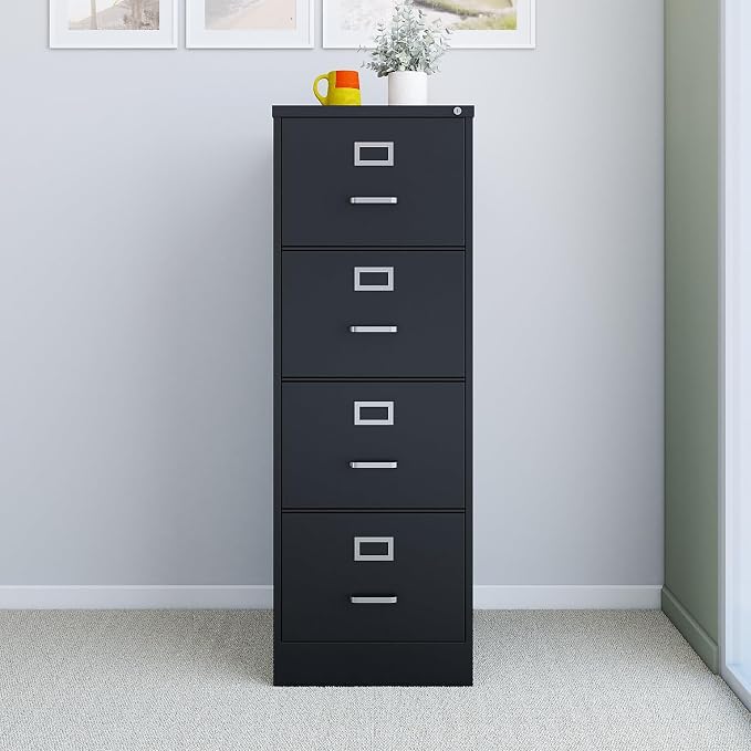 STAPLES Commercial 4 File Drawer Vertical File Cabinet, Locking, Black, Legal, 26.5" D