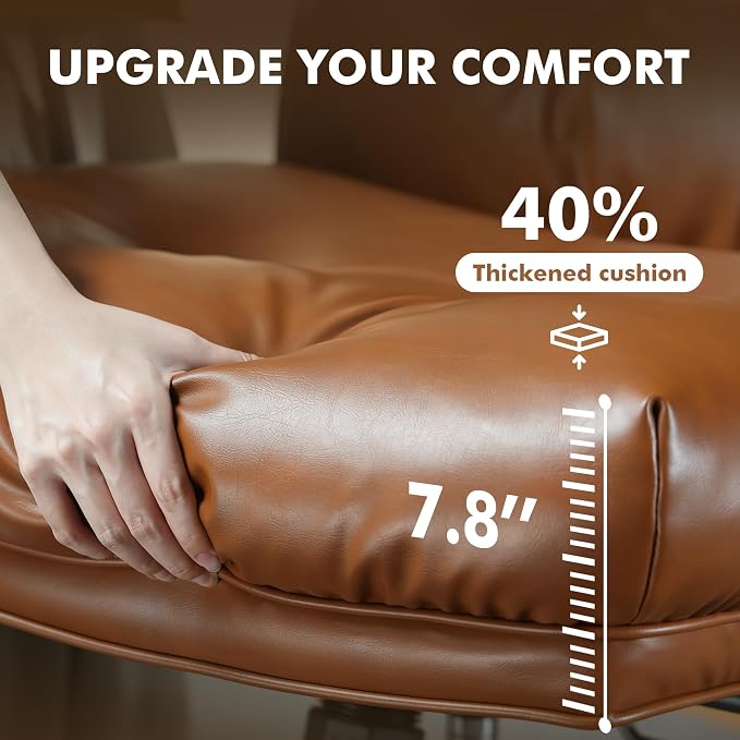 Faux Leather Executive Office Chair - Big and Tall Ergonomic Home Office Chair,Computer Desk Chair with Lumbar Support,Adjustable Task Chair Swivel Rolling PC Chair with Wheels,PU,Brown