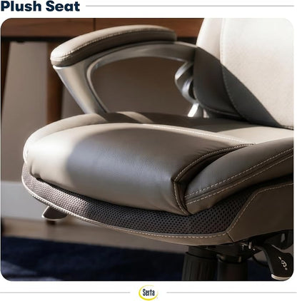 Serta Bryce Executive Office Chair - Ergonomic Computer Desk Chair with Patented AIR Lumbar Technology - Adjustable Height - Memory Foam Body Pillows - 360° Swivel Rolling Base - Bonded Leather - Gray