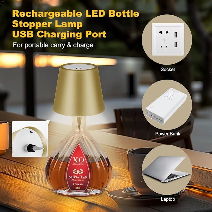 Wireless Bottle Lamp, 2024 New 3 Color Rechargeable Wine Bottle Lights for Bars Restaurants (Yellow, 1PC)