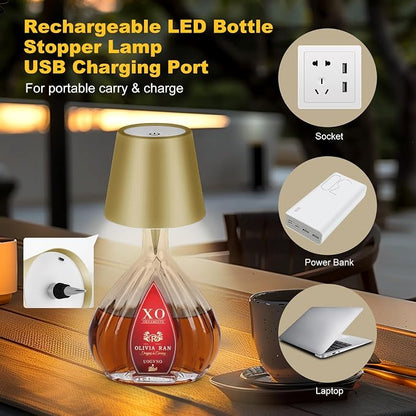Wireless Bottle Lamp, 2024 New 3 Color Rechargeable Wine Bottle Lights for Bars Restaurants (Yellow, 1PC)