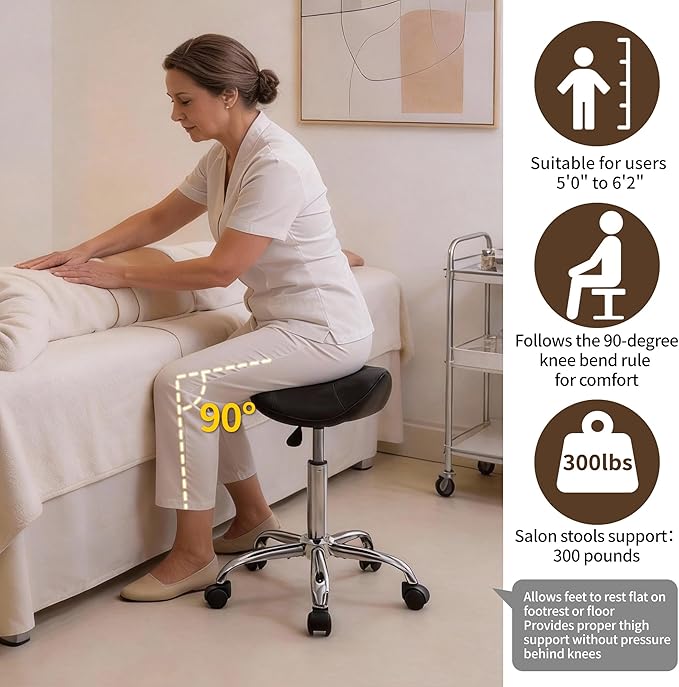 FIRAVOE Saddle Stool, Swivel Saddle Stools with Wheels, Adjustable Rolling Stool 18"-26", Faux Leather Rolling Saddle Stool for Salon, Massage, Clinic, Lab, Office (Black, 1PCS (18"-26"))