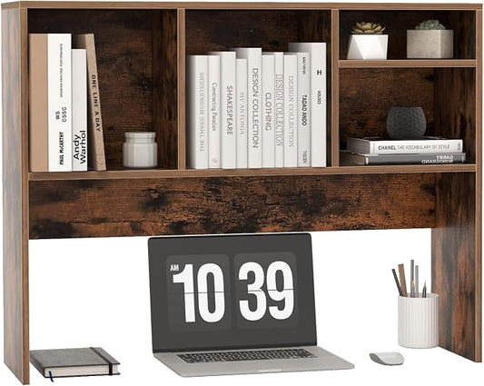 LDAILY Desktop Bookshelf, 2-Tier Office Desk Shelf Organizer with 4 Shelves, 37’’L Wood Storage Rack Display Shelf for Computer Desk, Office, Dorm, Bedroom (Coffee)