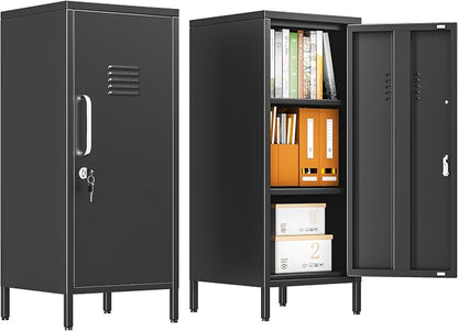 pozdeg 35.43" Metal Storage Locker with Lockable, Metal Steel Locker for Employees with 1 Door ＆ 2 Adjustable Shelves, Small Locker Storage Cabinets for Home, School, Office, Gym (Black)