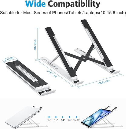 OMOTON Laptop Stand, Laptop Stand for Desk Ergonomic 7-Levels Angles Adjustable Computer Stand, Portable ABS Laptop Riser Holder Compatible with All Laptops and iPad（10-15.6", White