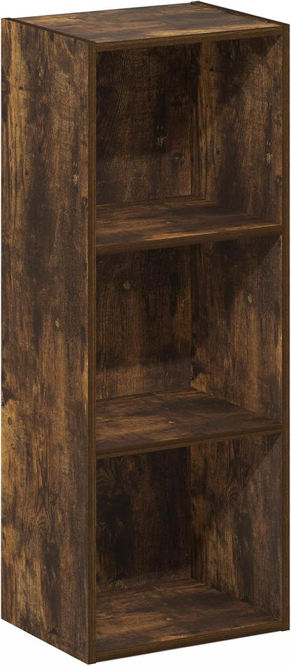 Furinno LUDER Book Shelf, 3-Cube Bookshelf, Bookcase with Open Shelves, 9.3 x 12 x 31.5, Easy Assembly, for Living Room, Bedroom, Home Office, Amber Pine