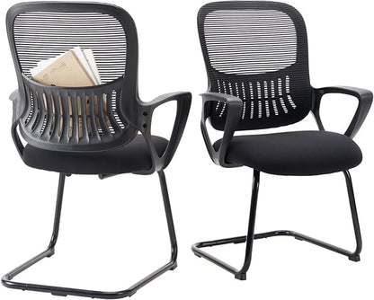 DUMOS Office Desk Chair with Sled Base Set of 2, Ergonomic Executive Mesh Computer Chairs with Lumbar Support for Home Bedroom Waiting Reception Guest Student