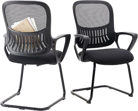 DUMOS Office Desk Chair with Sled Base Set of 2, Ergonomic Executive Mesh Computer Chairs with Lumbar Support for Home Bedroom Waiting Reception Guest Student