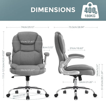 IWMH Executive Office Chair, Ergonomic Big and Tall Computer Desk Chair, High Back with Padded Flip-up Armrest, Lumbar Support Swivel Rolling Chair Grey