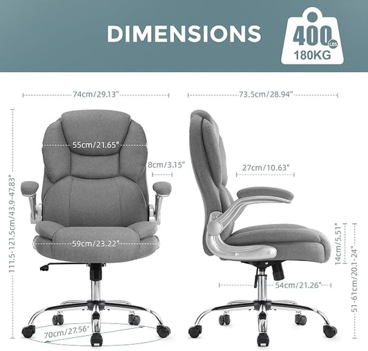 IWMH Executive Office Chair, Ergonomic Big and Tall Computer Desk Chair, High Back with Padded Flip-up Armrest, Lumbar Support Swivel Rolling Chair Grey