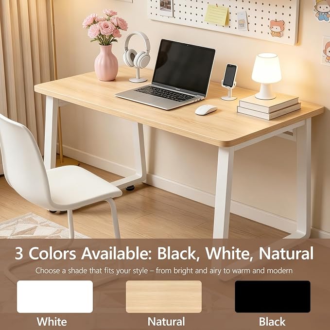 Small Office Computer Desk, Simple Style Writing Desk Waterproof and Scratch-Resistant,Sturdy Study Writing Desk with Wooden Tabletop and Metal Frame for Bedroom, Study Room, Living Room