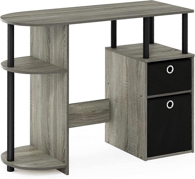 Furinno JAYA Desk, 38.4" Wide Gaming Desk with Bin Drawers, Computer Desk with Side Shelf, Office Desk for Study, Home Office, Bedroom, Dorm, Study Room, French Oak